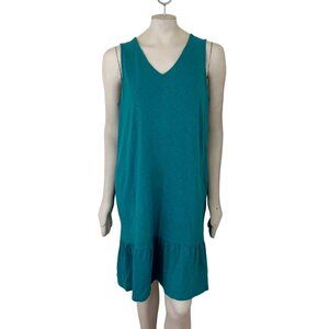 J.JILL Flounced Hem Double V-neck Jersey Knit Dress in Teal Green SZ L